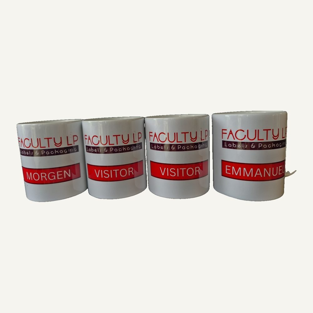 Branded company mugs with names
