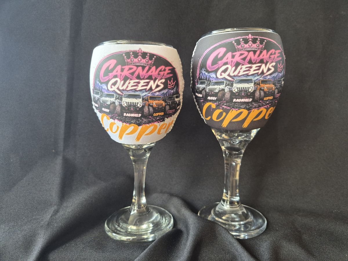 Wine glasses with UV DTF logo wraps